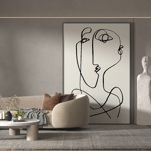 毕加索抽象黑白灰人体，线条装饰画巨型客厅，沙发背景墙落地大幅挂画