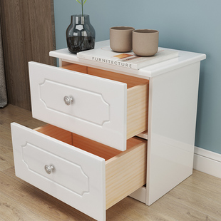简约现代白色实木床头柜，木收纳柜卧室储物柜，松木小柜子欧式床边柜