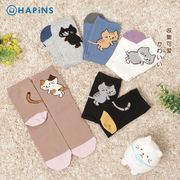 日本hapins可爱猫咪袜子女，秋季中筒袜，无骨秋冬女士堆堆加长筒袜冬