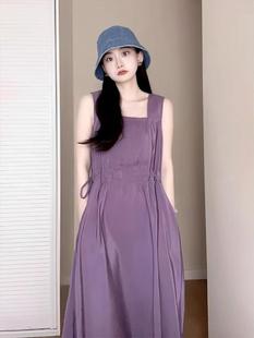 宽松大码胖mm300斤紫色无袖，吊带连衣裙女夏季长裙，遮肚显瘦背心裙