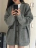 高级感灰色慵懒风针织毛衣，外套开衫女2023春秋装中长款上衣潮