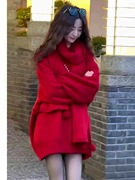 2023秋冬跨年穿搭女装气质新年战袍红色毛衣针织内搭连衣裙子