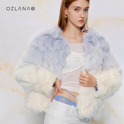 ozlana2023新短款立领渐变皮毛一体狐狸毛设计(毛设计)冬季皮草外套上衣女