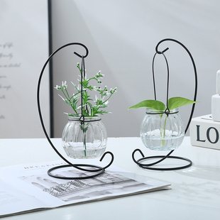 创意铁架水培绿萝玻璃，花瓶容器盆办公室内桌面，绿植现代摆件装饰品