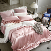 真丝四件套法式高端粉色结婚桑蚕丝被套床单公主风真丝床上用品