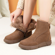 平底雪地靴女2023冬季靴子，磨砂皮厚底羊毛，棉鞋保暖东北大棉靴