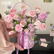 花心思母亲节复古中式抱抱桶旗袍花桶插花盒花艺包装材料鲜花花束