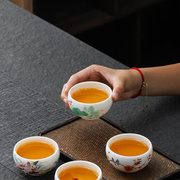 德化羊脂玉白瓷禅定杯功夫茶具茶杯手绘主人杯个人创意陶瓷品茗杯