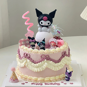 库洛米蛋糕装饰可爱白色黑色，粉色搪胶发光月球，灯儿童生日摆件装扮