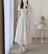 法式纯白色仙女连衣裙夏季超仙公主裙修身显瘦长裙温柔风裙子