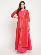 印度连衣裙小众气质南亚民族风涤纶假两件玫红A字长裙春