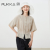 蒲pukka原创设计女装，夏季新中式风减龄小圆领短袖衬衫