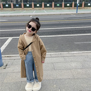 韩国童装女童中长款针织外套2023秋款儿童连帽毛线衣宝宝时尚开衫