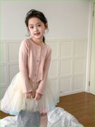 韩国童装2024春款女童，彩色扣子毛衣中大童女，宝不规则针织衫外套