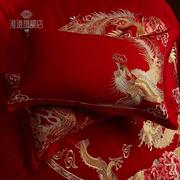 纯棉枕套刺绣大红色单人枕，头皮48*74cm一对龙凤，婚庆结婚枕套含芯