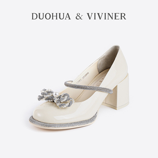 孟子义(孟子义)同款dv白色玛丽珍女鞋，高跟鞋法式浅口单鞋duohua&viviner
