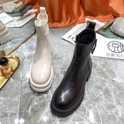 2022日本马丁靴厚底女鞋，英伦风年中筒靴子真皮坡跟短