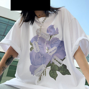vintage古着白色短袖T恤女2021韩版港风bf原宿学生宽松半袖上衣服