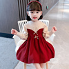 女童连衣裙春秋款洋气韩版儿童，加绒毛衣公主裙女宝宝红色针织裙子