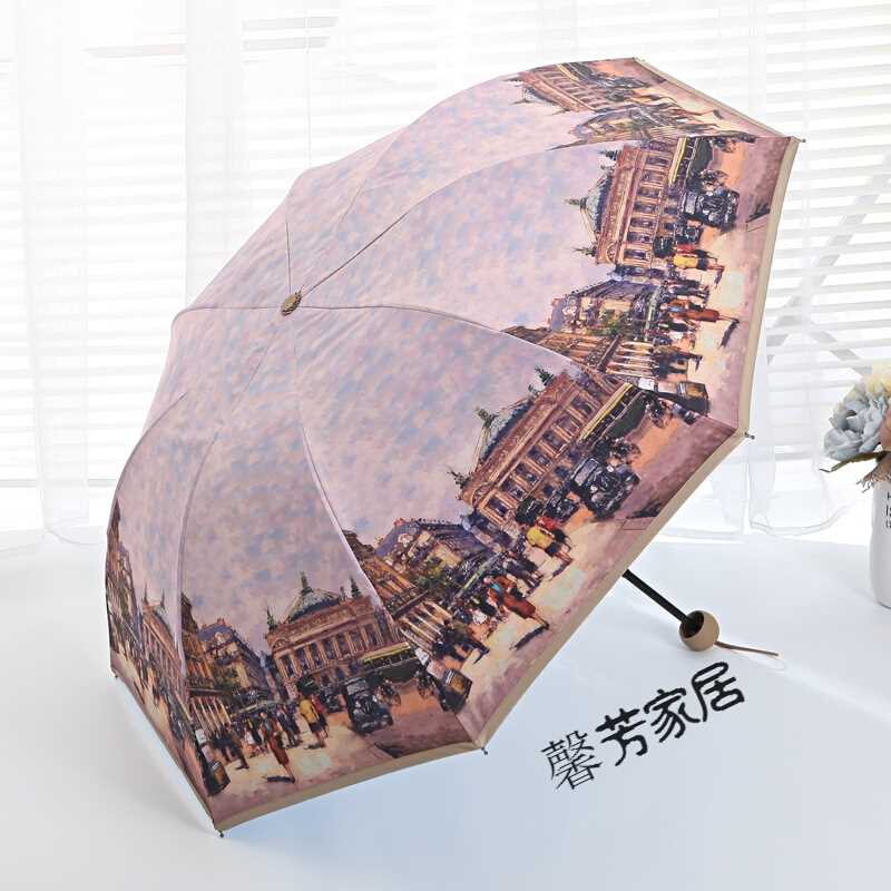 欧美蓝天白云创意复古雨伞双层折叠油画遮阳伞太阳伞 繁华的马路|ruв категории начало ежедневно, зонтик/дождь/дождь/водостойкость, зонтик - от Buy2taobao.com для оказания профессиональной услуги покупки агента Taobao