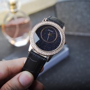 古欧个性圆形蓝色镜面女士，皮带手表时尚石英女国产腕表