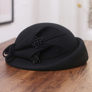 帽子女士优雅立体花朵羊毛呢，贝雷帽女礼帽，秋冬复古装饰空姐帽