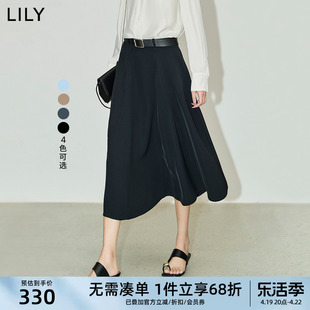 lily2024夏女装(夏女装)气质，通勤款百搭垂坠感显瘦a字黑色高腰半身裙