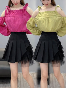 法式仙女多层气质短裙，简约甜美遮肉蓬蓬裙，夏季不对称小黑裙潮