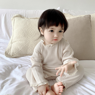 23韩版婴儿家居服睡衣女宝宝连体衣春秋装长袖爬服空调服连身哈衣