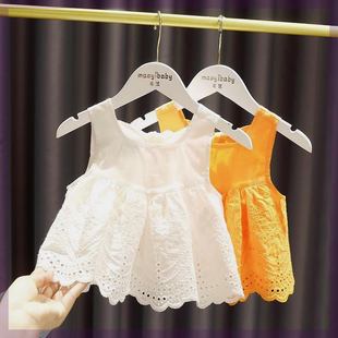 韩系女宝宝洋气娃娃裙衫2女婴儿童夏装女童提花背心吊带上衣
