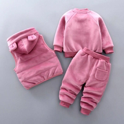 女童装秋冬款加绒加厚三件套装，婴儿童卫衣男宝宝冬装1-3岁潮外套4