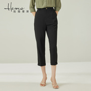 海尔曼斯黑色显瘦七分裤夏季百搭时尚西装裤修身设计感女裤长裤