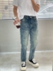 水洗油漆牛仔长裤男修身小脚，直筒高端潮牌个性时尚男式休闲裤子