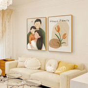 客厅装饰画一家四口简约现代沙发背景墙壁画，卧室温馨卡通人物挂画