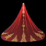 新娘结婚主婚纱头纱中式婚礼大红色长款拖尾头纱秀禾服头纱头饰