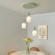 奶油风餐厅吊灯北欧创意现代简约复古田园温馨饭厅灯吧台花朵灯具