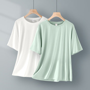 浅绿色宽松圆领短袖女夏季半袖，洋气减龄上衣百搭小清新t恤