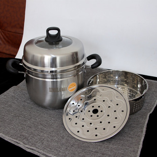 家用食品级不锈钢小蒸锅，双层辅食日式蒸饭锅汤锅20-26cm加厚复底