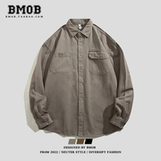 bmob高级感美式休闲口袋，纯棉衬衣男长袖秋季日系复古工装衬衫外套