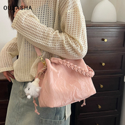 粉色包包女士2024夏天手提单，肩包小众轻奢高级质感，斜跨水桶包