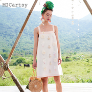MICartsy王紫珊夏季手工珠花粗肩带连衣裙女时尚原创小众设计