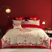 高端结婚纯棉四六件套，婚庆大红色全棉被套，床单床笠款婚房床上用品