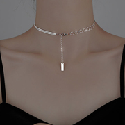 银项链女短款项圈可调节叠戴拼接颈链个性气质脖子搭配装饰