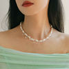罗马假日天然巴洛克异形珍珠白，水晶项链女优雅气质，锁骨链颈链