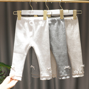 2023秋冬装女童打底裤婴儿，0-3岁4宝宝紧身长裤，棉外穿2蝴蝶结纯色