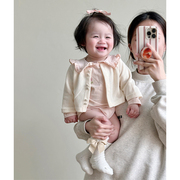 2024春秋套装韩版婴儿刺绣，娃娃领连体，哈衣+外套女宝宝春装两件套