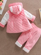 女宝宝秋冬套装洋气0-1-2岁婴幼儿，马甲三件套薄棉衣外出服潮
