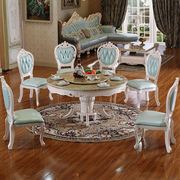 欧式大理石圆桌带转盘家用实木餐桌椅组合8人圆形饭桌1.3米1.5米
