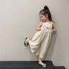 女童吊带连体裤，2024夏季韩版中小童，绣花宝宝民族风宽松连身衣