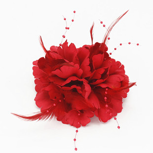 羽毛珍珠头饰欧美新娘头花，发夹发卡舞蹈演出手腕，花红色花朵